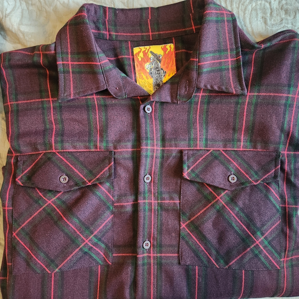 Burgundy and Red,Green Plaid Casual Button Down Shirt